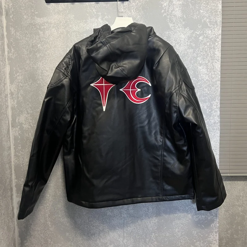 

Осень/Зима Звезда Луна мотоциклетное хлопковое пальто для мужчин и женщин Thug Club кожаная куртка повседневный короткий топ на молнии кардиган куртка с капюшоном