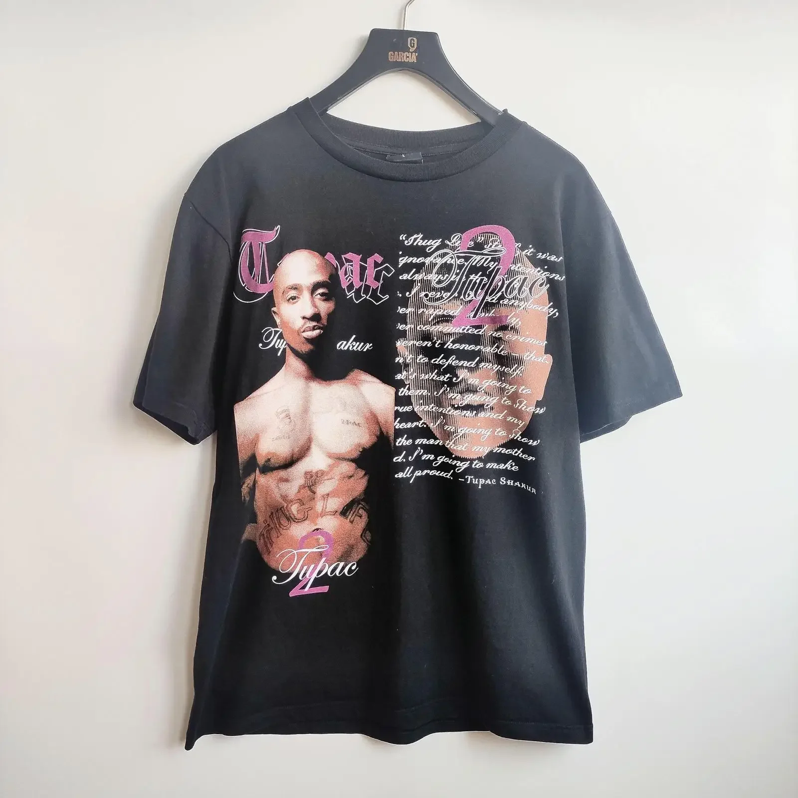 Vintage 2Pac Shakur 90S Rock Band Tour Rap Hip Hop Heavy Metal Y2K T Shirt Size L vintage Washed Breathable Soft graphic