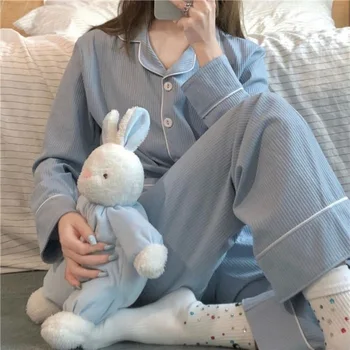 2026 Spring and Autumn New Women's Solid Color Pajamas Homewear Suit Girls Long-Sleeved…