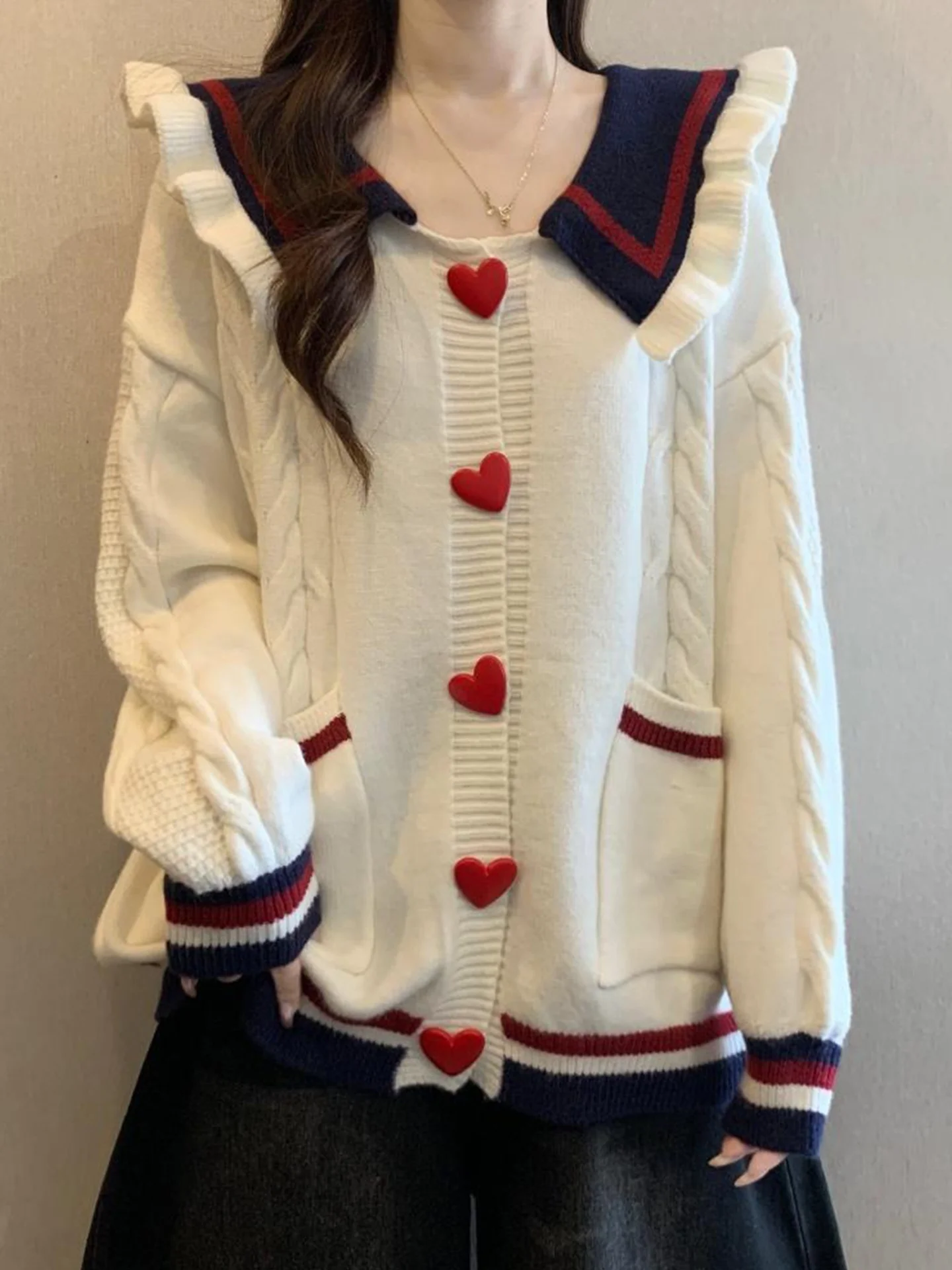 

Свободный вязаный кардиган с воротником-стойкой в стиле Color Block для женщин, осенне-зимний, больших размеров, повседневный, комфортный, свободного кроя