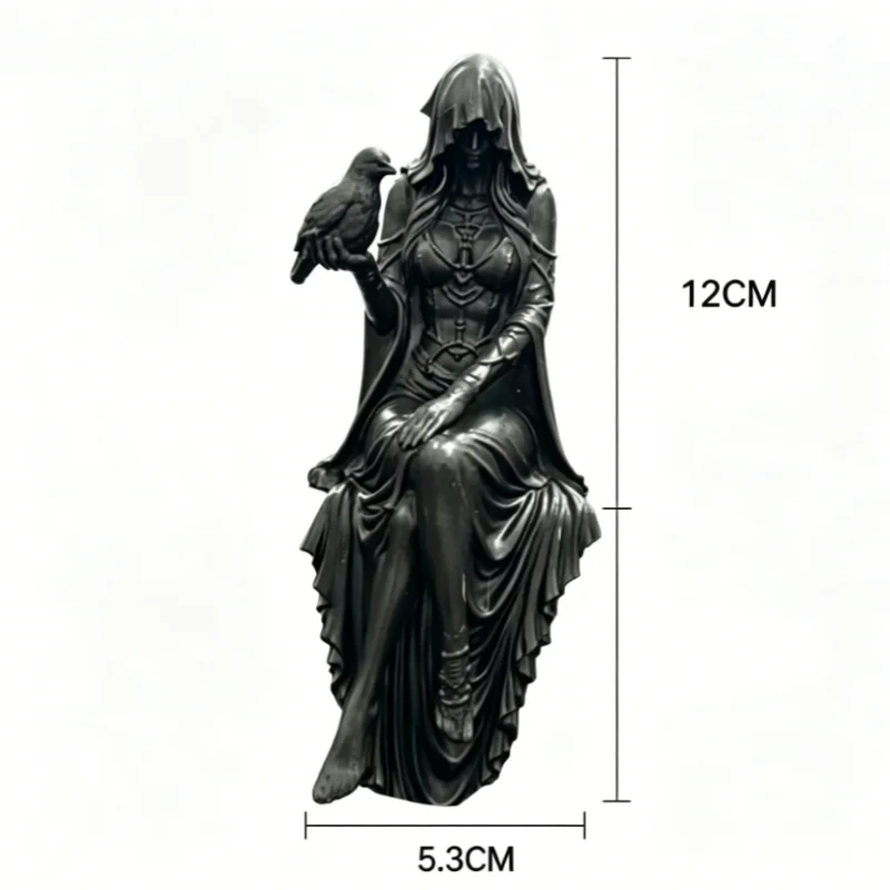 Gothic Raven Perched Witch Statue Sitter Figurine Halloween Dark Lady Resin Sculpture Table Shelf Edge Ornament Home Decor Gift