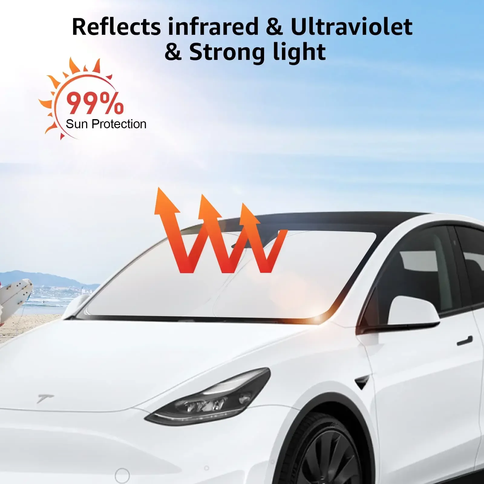 

Front Window Sun Shade Cover for Tesla Windshield, Folding Sunshade, Heat Protection Visor, Model Y, Model 3, 2024, Accessories