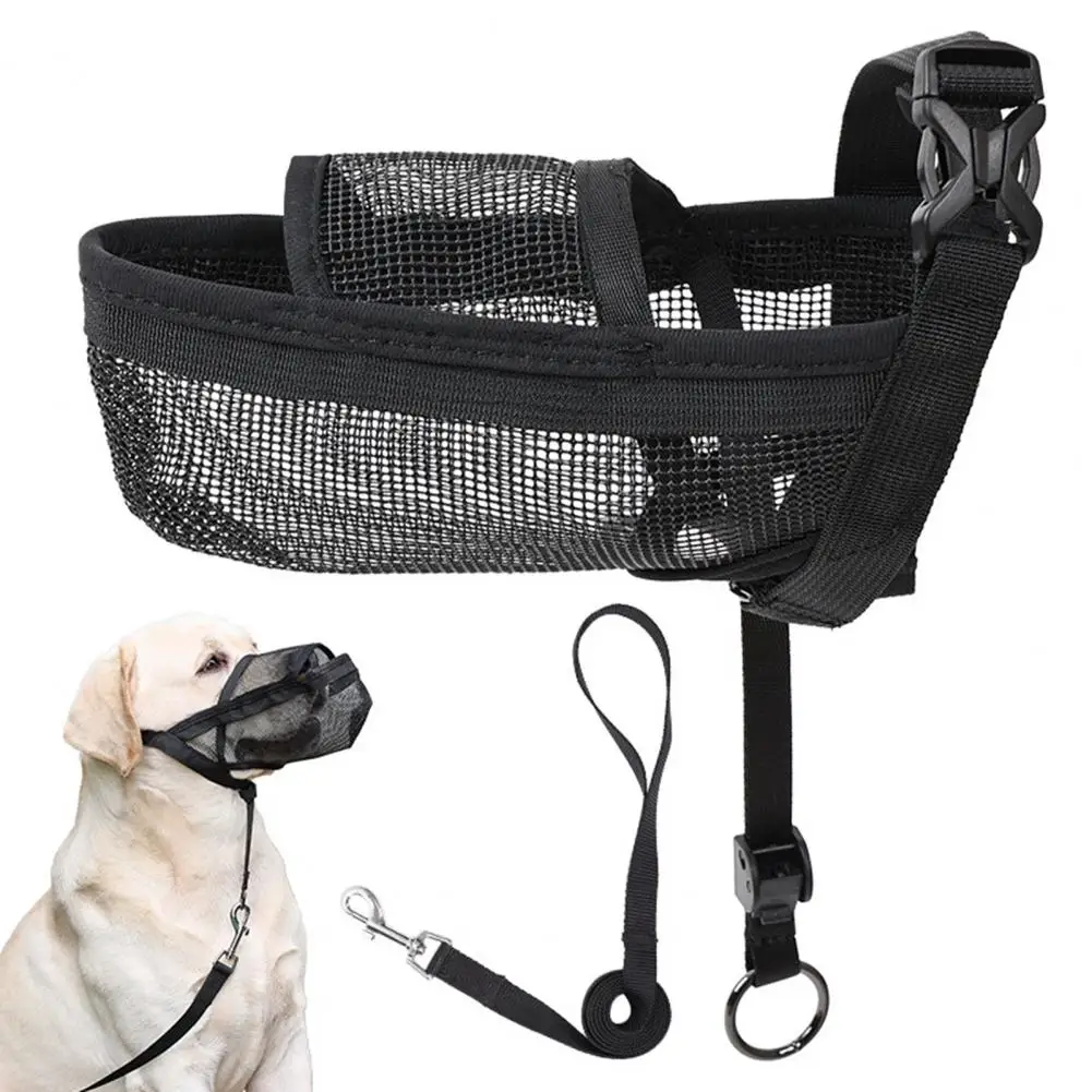 

Adjustable Mesh Dog Muzzle, Comfortable, Secure, Front Opening Design, Dog Mouth Cover with Leash, Anti-Biting, Licking, Chewing