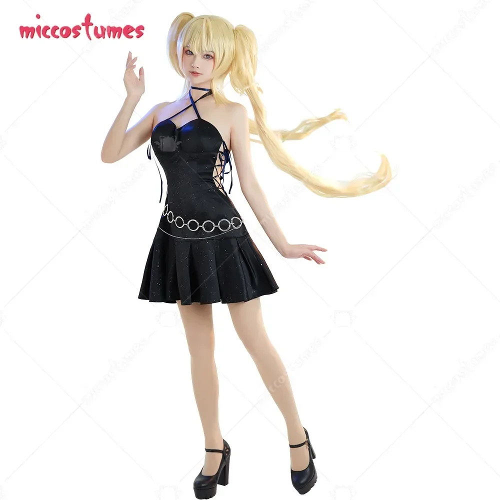 

Miccostumes Women's Cosplay Costume Black Dress Set with Necklace Waist Chain