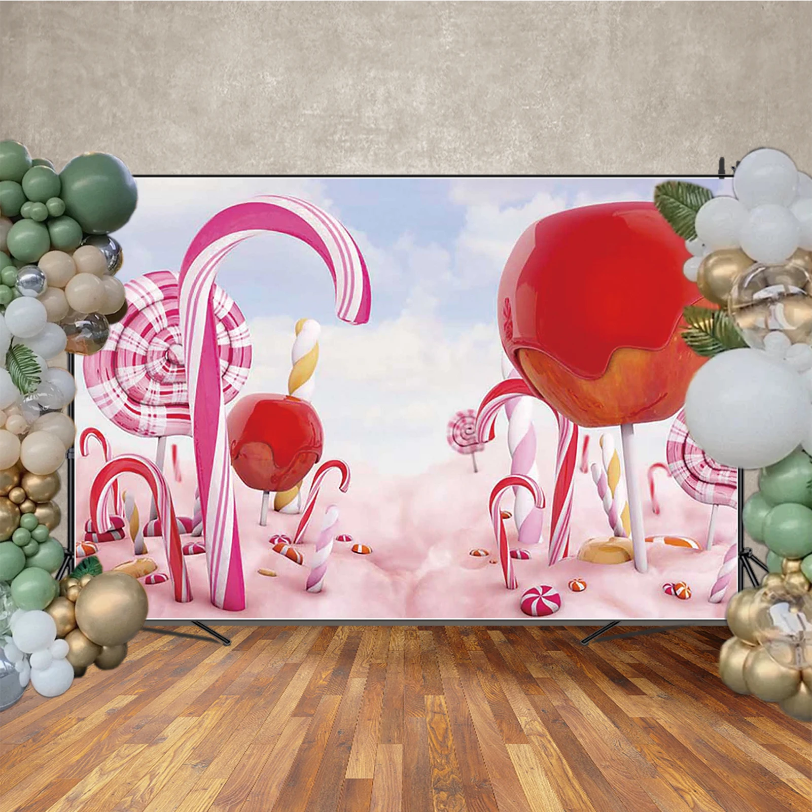 MOON.QG キャンディーワールド誕生日装飾背景写真ケーキ城ロリポップ背景ベビーシャワー子供写真スタジオ