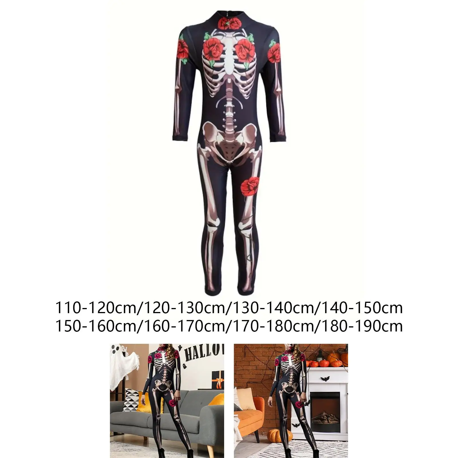 Halloween-Skelett-Kostüm, gruseliger Body, 3D-Druck, Kleidung, Anzug, dekorativer Overall für Erwachsene, Kinder, Frauen, Mädchen, Partygeschenke