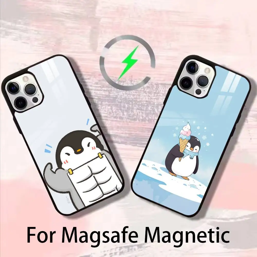 

Cute Penguin K-Kawaii Phone Case For iPhone 17 16 15 14 13 12 Pro Max Plus for Magsafe Mirror Wireless Magnetic Cover
