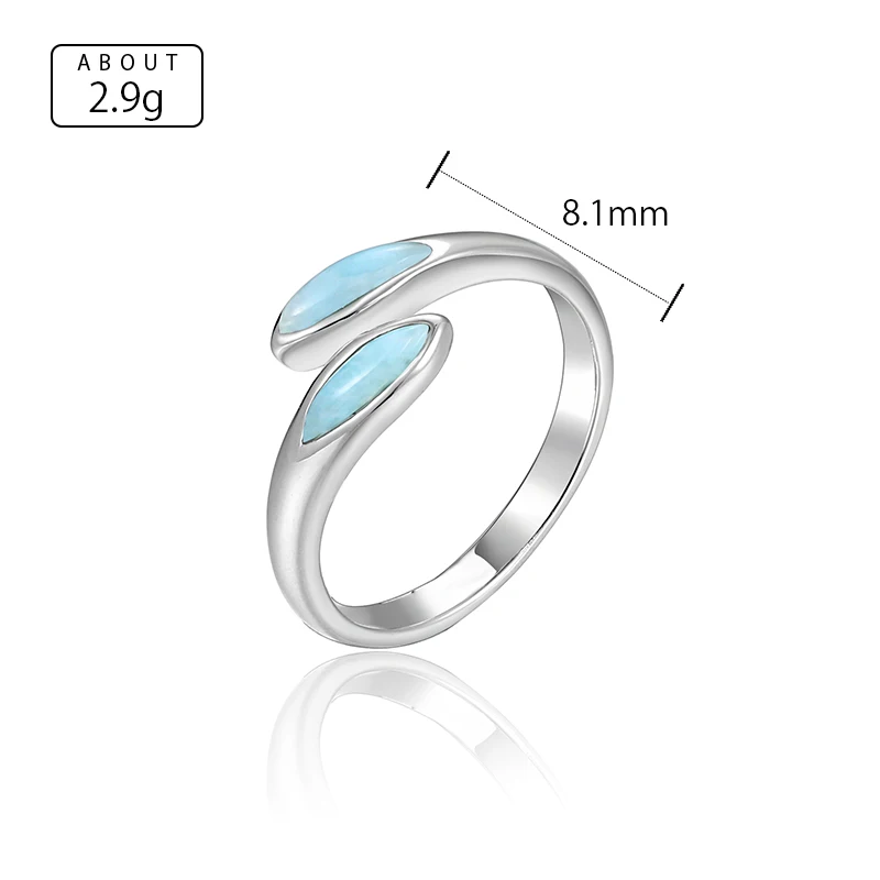 Court Style 925 Sterling Silver Natural Gemstone Larimar Ring Engagament Wedding Ring For Women