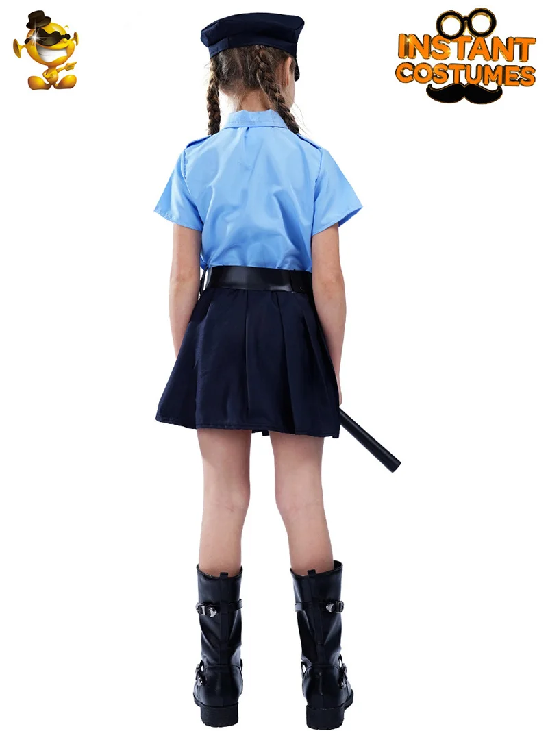 Gilrs Police Uniform Fantasia Cosplay Costume Child Halloween Party Dresses Carnival Costume Disguise Wednesday Occupation