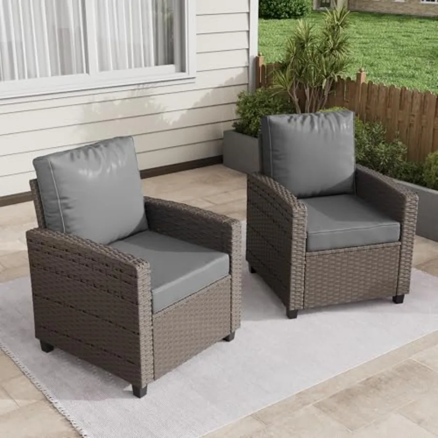 2 Pieces Patio Furniture Set Outdoor Wicker Chairs of 2 All Weather High Back Rattan Chairs 2-Seater with Comfy Cushions for Po