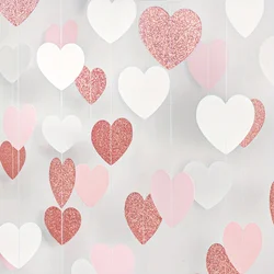 1pc Rose-Golden Pink White Party Decorations - Paper Heart Streamers Garland Galentines Valentines Day Decorations