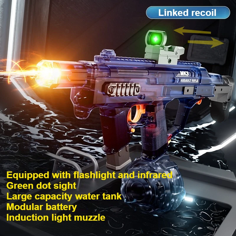 

Automatic Continuous Shooting Water Gun Toy with LED Water Pistol Blaster Spray Summer Pool Toy for Kids Boys Gift