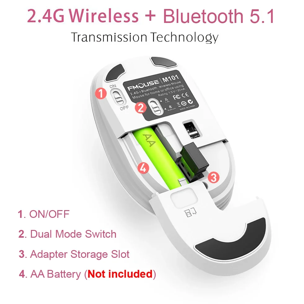 Cartoon Flower Mouse senza fili 2.4G + Bluetooth Dual Mode Mouse ottico muto 1200 DPI Ergonomia Mouse da gioco Bluetooth per laptop