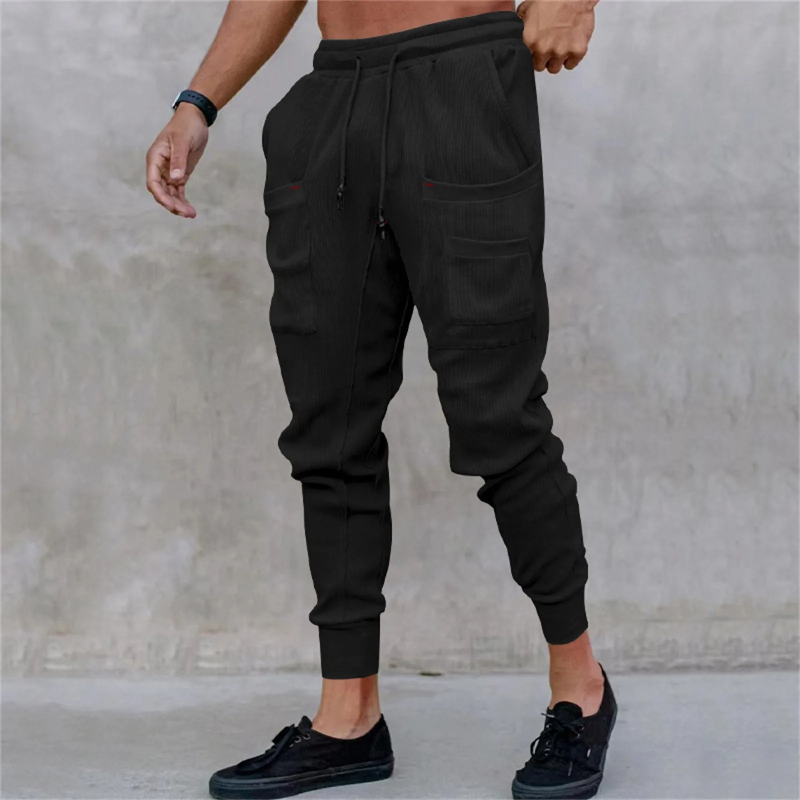 New Men's Casual Pants Elastic Waist Cotton Multi Pocket Solid Color Pants Cargo Pants Jogging Pants Fitness Pants