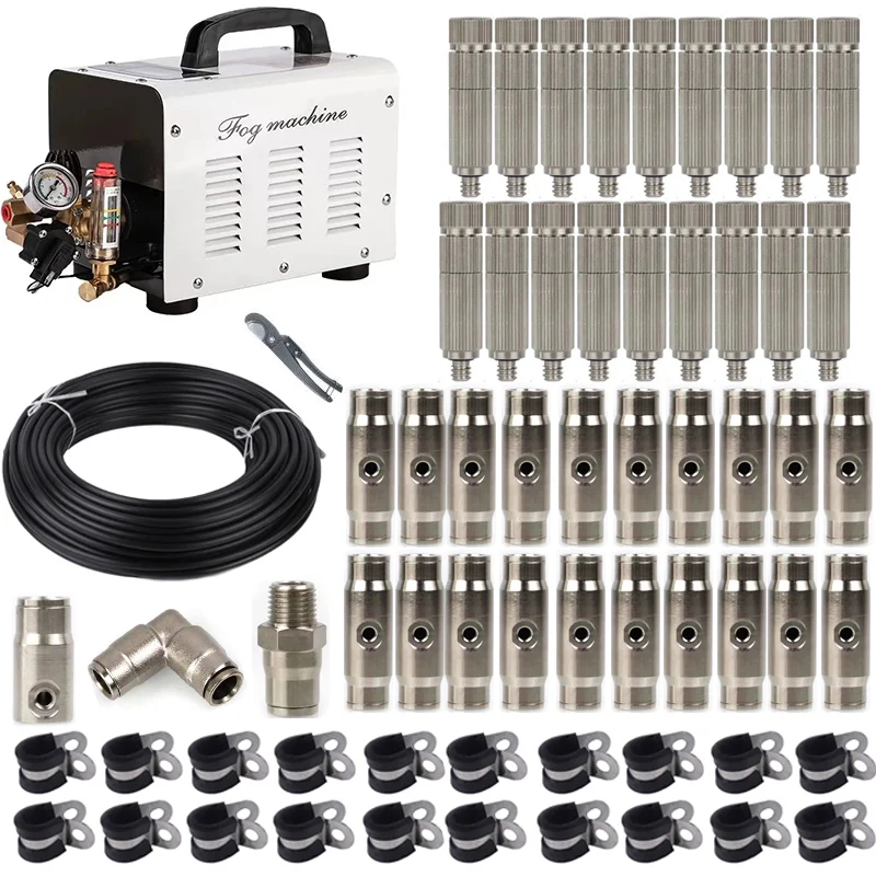 

1L High Pressure Mist Pump Fog Machine Spray Kit With 30M Tubes+3/8''Quick Connection+20Pcs Nozzles for Misting Cooling System