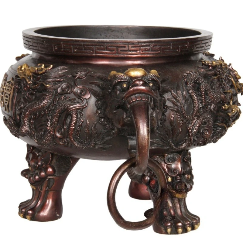 Copper, three-legged dragon stove, ornaments, incense burner, handicrafts
