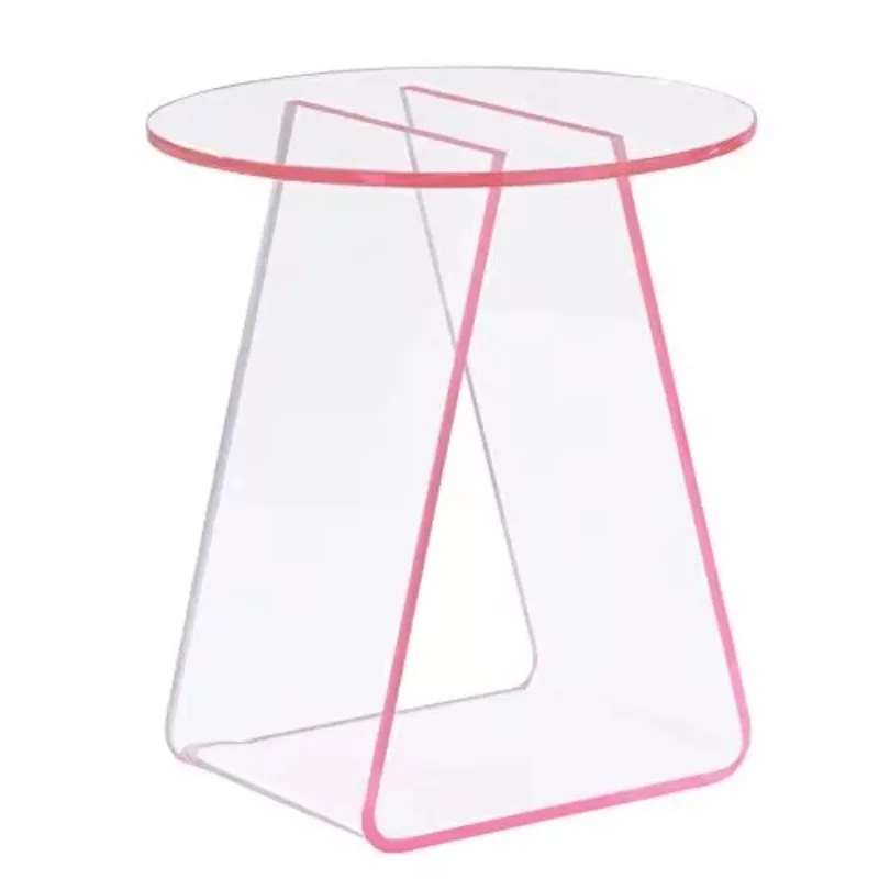 

Modern transparent acrylic side table with pink edge minimalist design for living room decoration