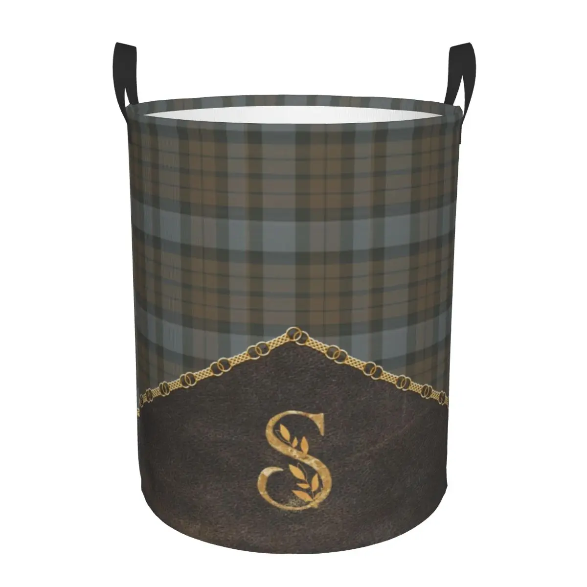 Leather Tartan Monogram S Laundry Basket Collapsible Modern Plaid Check Texture Clothing Hamper Toys Organizer Storage Bins