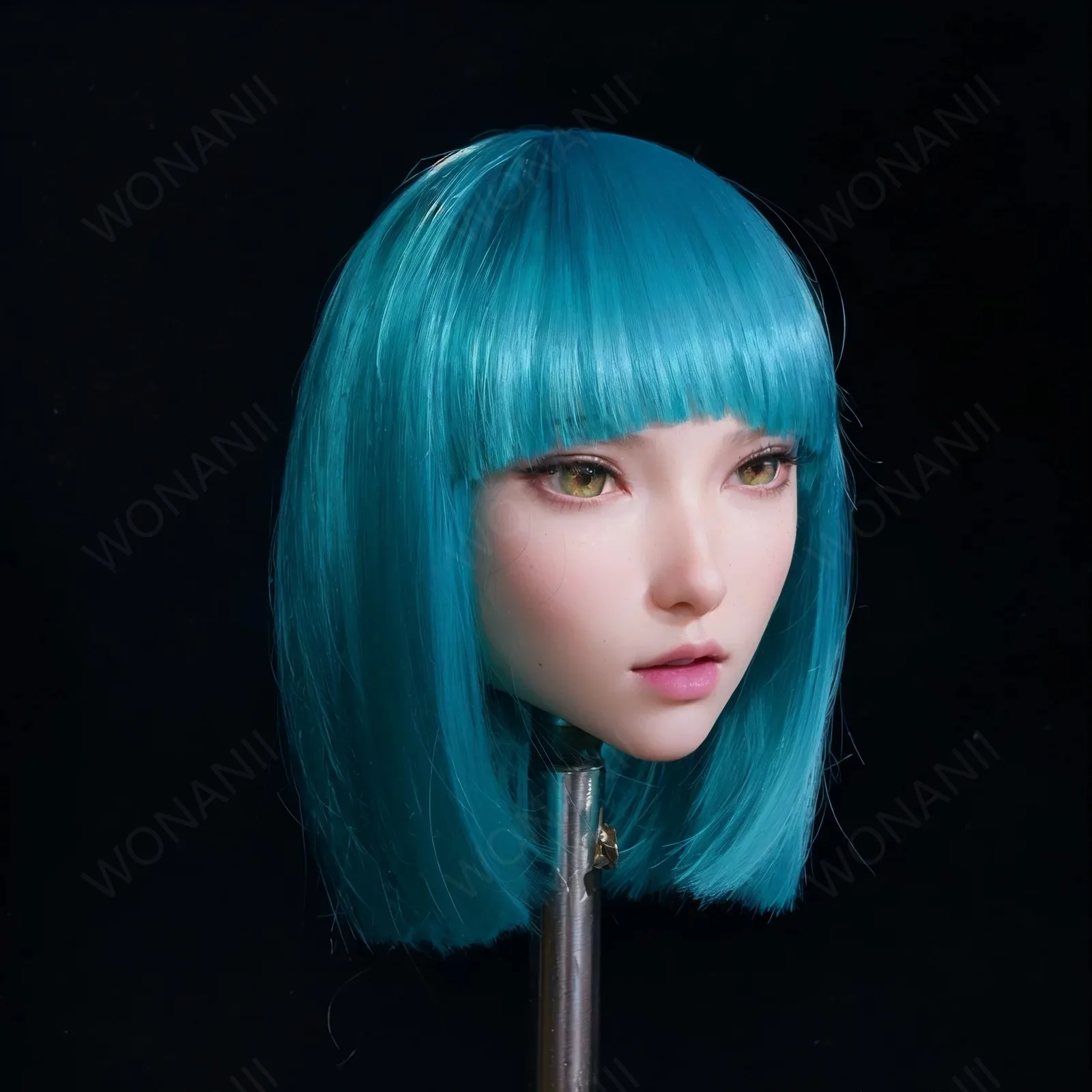 ١ 1TPE شعر أزرق جميل، نمط لطيف، شعر بالغ كبير، شعر مستعار، قبعة، أذن، عيون