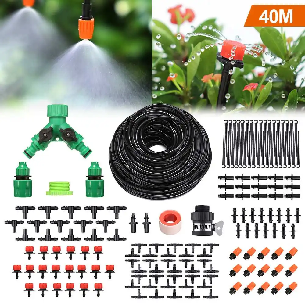 

JETEVEVEN 50M Garden Micro Irrigation Kits Drip Misting Watering System Greenhouse Automatic Adjustable Dripper Atomizer Sets