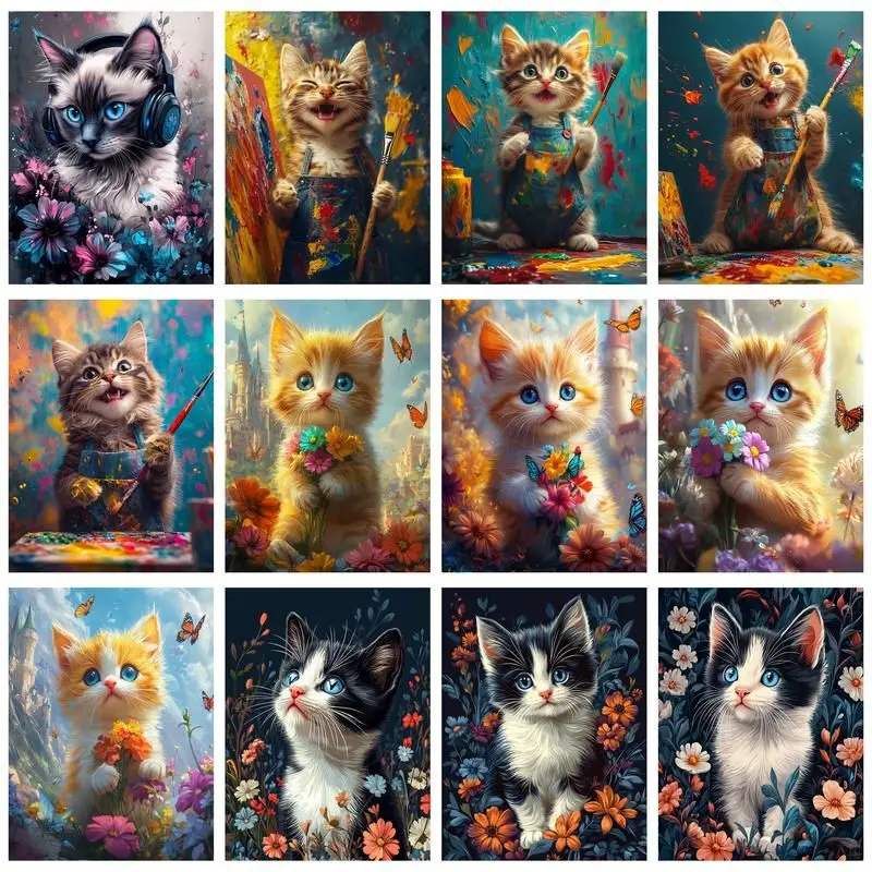 

GATYZTORY Diamond Painting Cat 5D DIY Rhinestone Mosaic Diamond Embroidery Full Square Drill Animals Home Decoration Gift