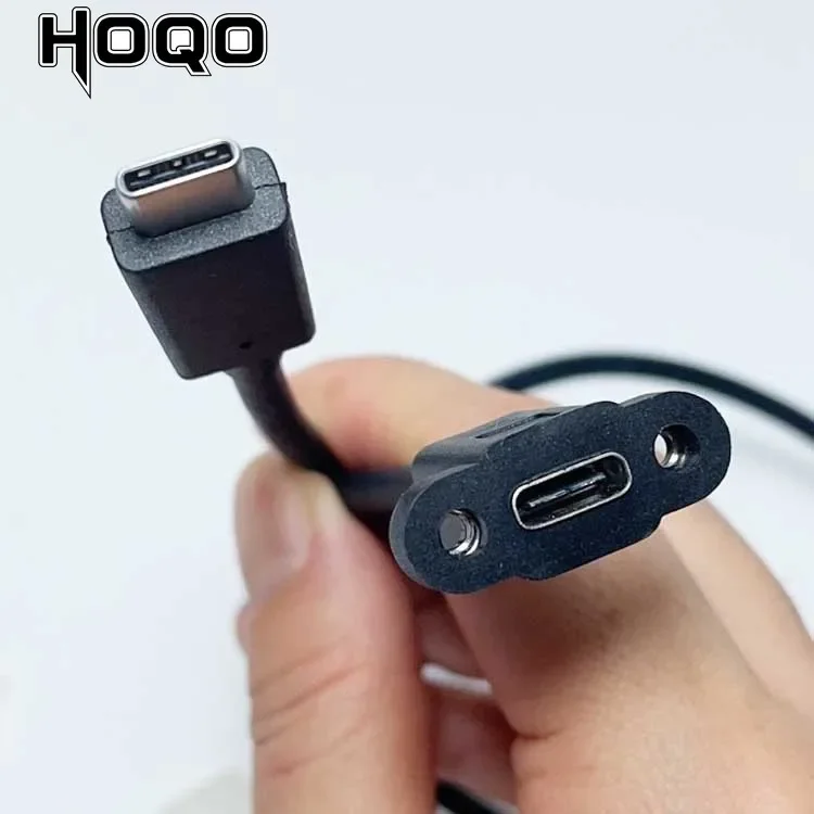 Удлинительный кабель USB 2.0 типа C «папа» к USB C «мама», шаг 17,5 мм, с винтами, отверстие для монтажа на панели, 0,3 м