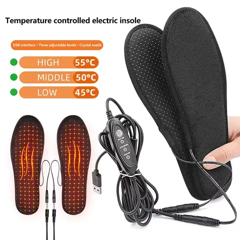 Unisex Electric Foot Warmer USB Rechargeable Heated Shoe Insoles Adjustable Temperature Electric Heated Shoe Pad for Camping Ski