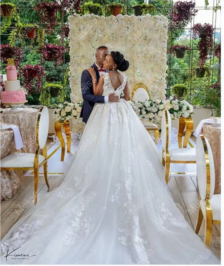 Vestido de novia de sirena con Apliques de encaje elegante personalizado, vestido de novia africano sin mangas y espalda descubierta 2024