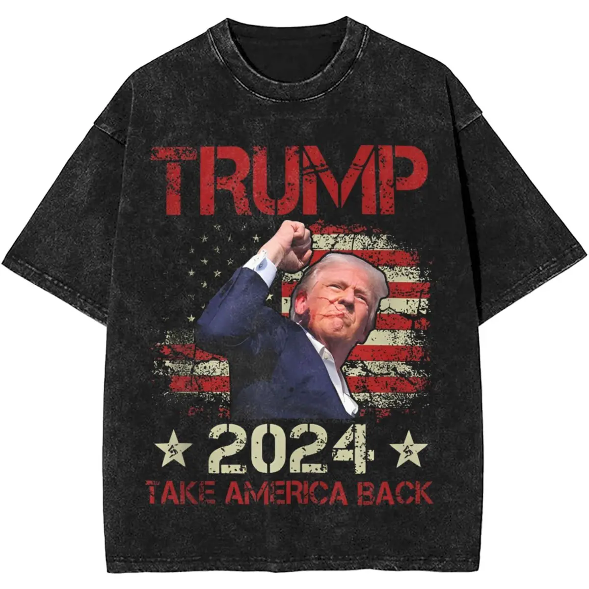 Футболка Мужская/Женская в стиле ретро, уличная одежда с изображением кулака Трампа, выстрела из мытого материала с надписью «Take America», в стиле оверсайз
