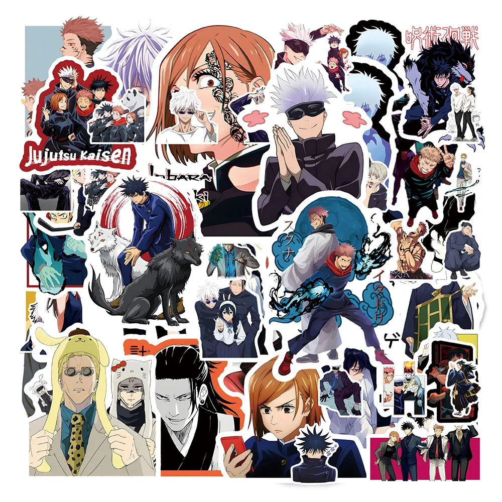 50pcs Jujutsu Kaisen Cartoon Mobile Phone Case Decorative Scooter Water Bottle Sticker Decoration Supplies For Kids Toy