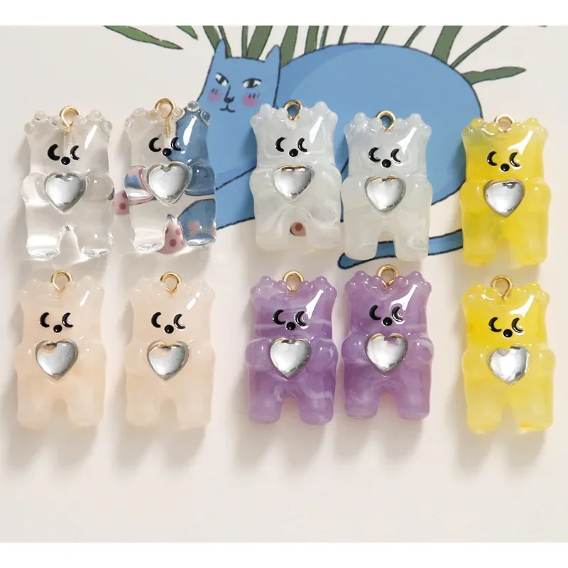 2pcs Cartoon Transparent Jelly Love Bear Pendant Resin Charms for Jewelry Making DIY Earrings Supplies  Necklace Accessories