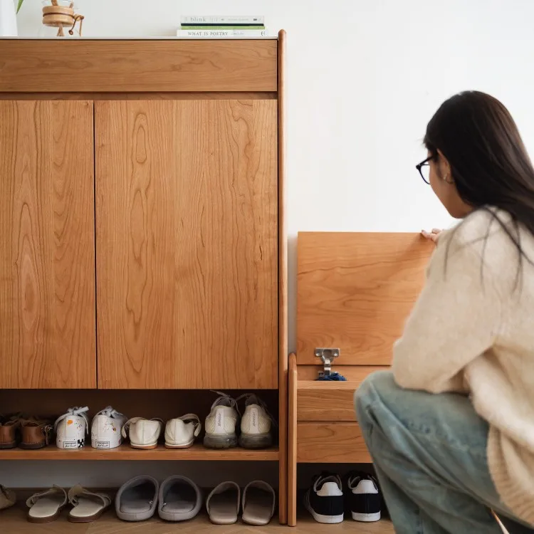 Armário de 2a geração, armário de entrada de vime de madeira maciça japonês retro armazenamento foyer pequeno apartamento