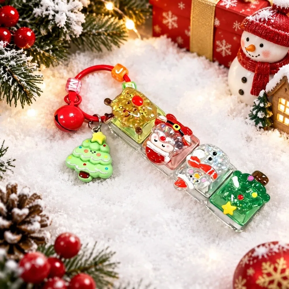 Decompression 4 Grid Keycap Keychain 3D Portable Keyboard Pendant Cute Mini X-mas Keyboard Keychain Christmas