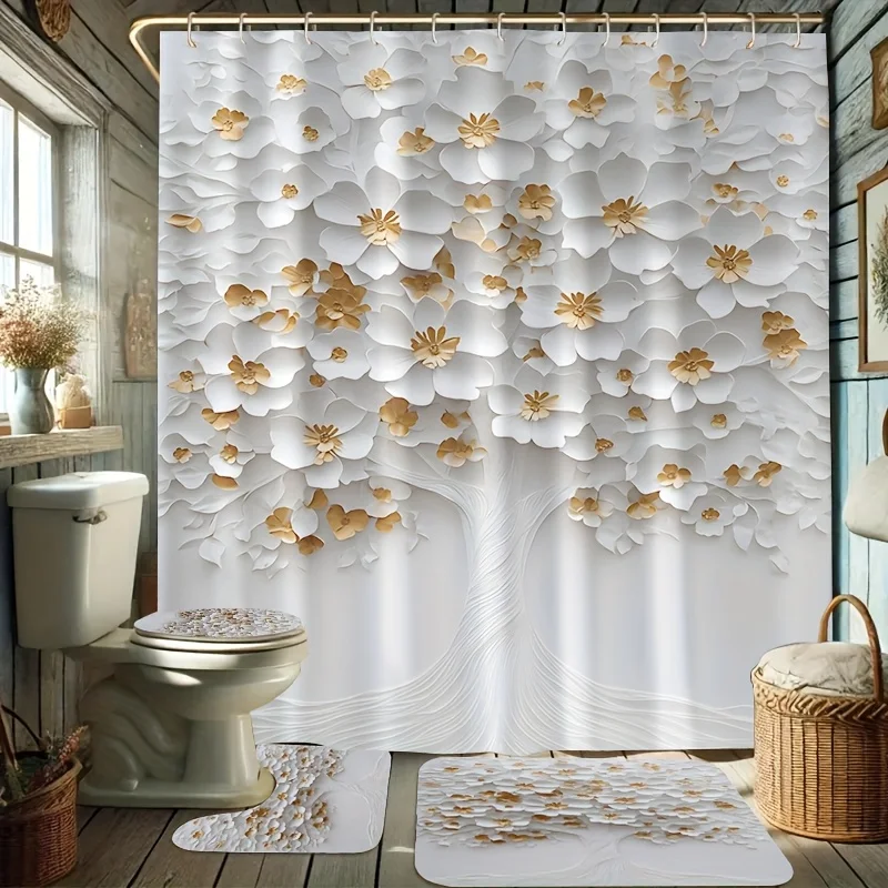 

Полный набор для ванной комнаты из 4 предметов, 3d маленький белый цветочный букет с принтом, домашний декор, элегантный современный дизайн