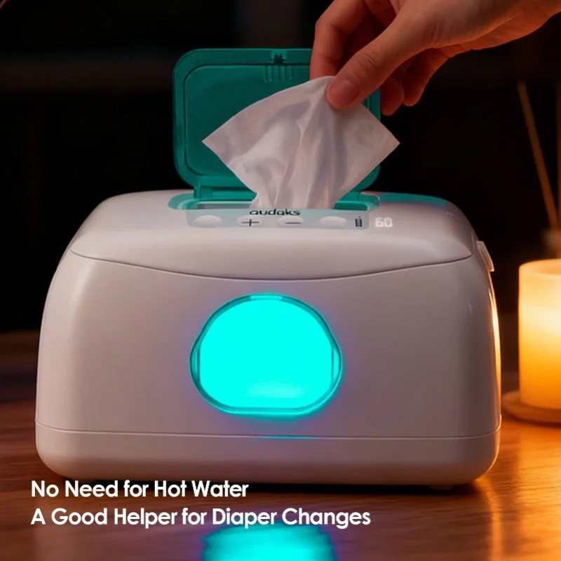Smart USB Heated Wet Wipes Dispenser Night Light Viewable Window Large Capacity Baby