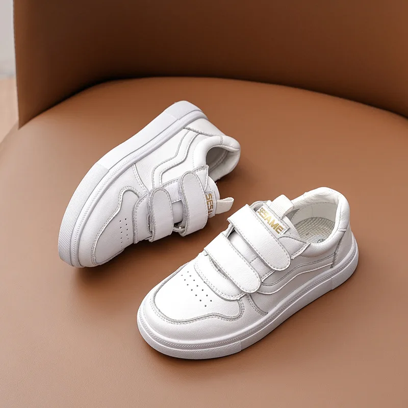 Kids Shoes 2024 Spring Boys Fashion Brand Sports Running Chunky Sneakers Girls White Shoes Genuine Leather Breathable Soft Sole