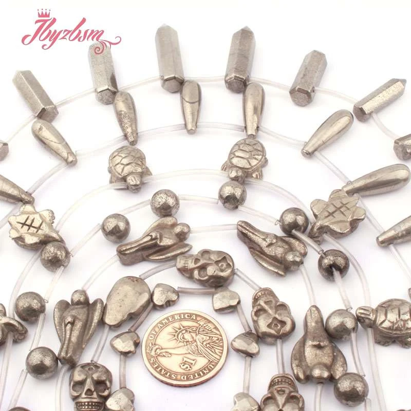 Skull Angle Fish Hear Drop Silvers Gray Pyrite Natural Stone Bead for DIY Accessories Charm Necklace Bracelet Jewelry Making 15