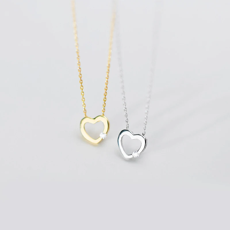 MODIAN 925 Sterling Silver Simple Gold Color Radiant Zircon Hollow Out Hearts Pendant Necklace for Women Fashion Fine Jewelry
