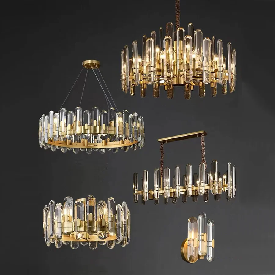 

New Design Copper K9 Crystal Chandelier Led Luxury Gold Pendant Light 2022 Dimmable Lustres Home Decor Lamps for Villa Foyer