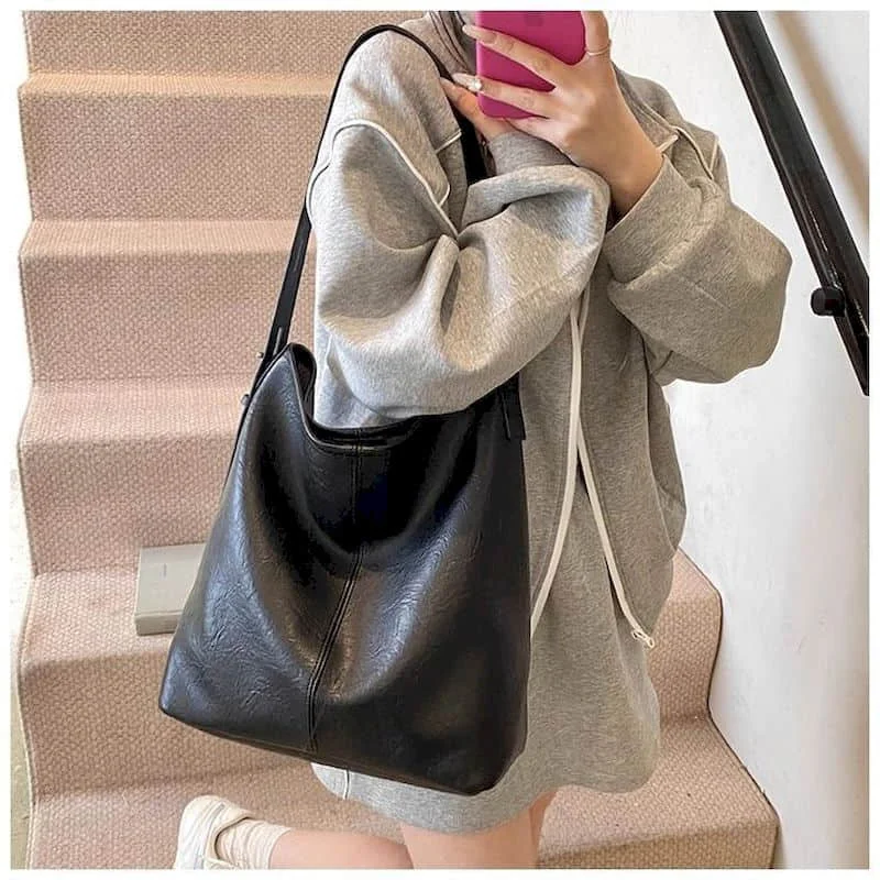 

Leather Shoulder Bags for Women Korean Style Handbags Versatile Minimalist Luxury Office Lady High Quality Vintage Tote Bags
