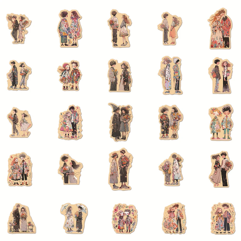 10/30/50pcs Vintage Cartoon Couple Romantic Love Graffiti Stickers Laptop Phone Case Water Bottle Car Decoration Sticker Decals