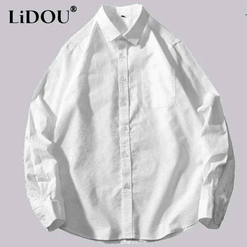 2023 New Spring Autumn Business Casual Neat Capable Male Blouse Formal Loose Chic Shirt Solid Color Fashion Stand Collar Top Men