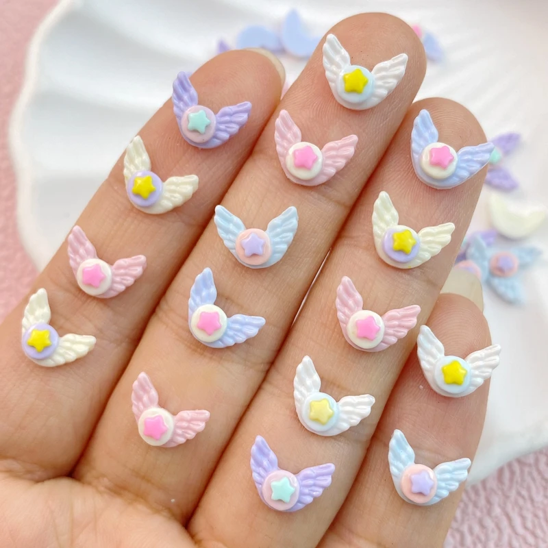 Mini alas de Ángel de estrella de dibujos animados, resina, adorno de espalda plana, fabricación de joyas, manicura, accesorios para el cabello, 50 piezas, nuevo