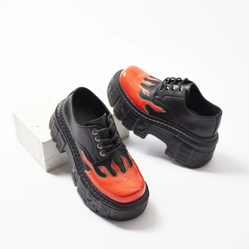 Large Size Women\'s 2025 New Platform Men\'s Orange Small Leather Punk Sneakers Shoes 8 Cm