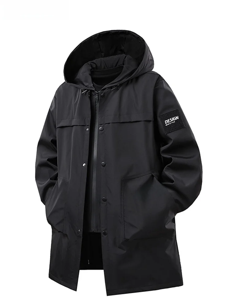 

Faionable Windproof Outdoor Men's Jaet Coat Mid-Length Large Size Spring Autumn New Sle Polyester Fabric Urban Sle