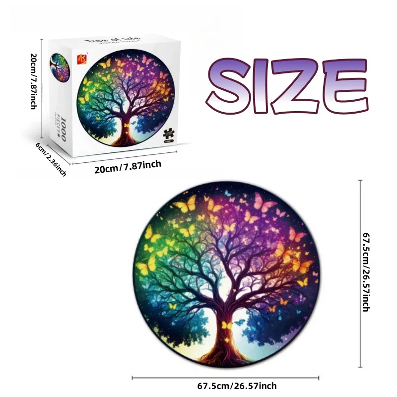 Puzzle circulaire arbre de vie 1000 pièces, puzzle de jeu difficile pour adultes, cadeaux de fête de meubles créatifs, cadeaux de vacances d'anniversaire