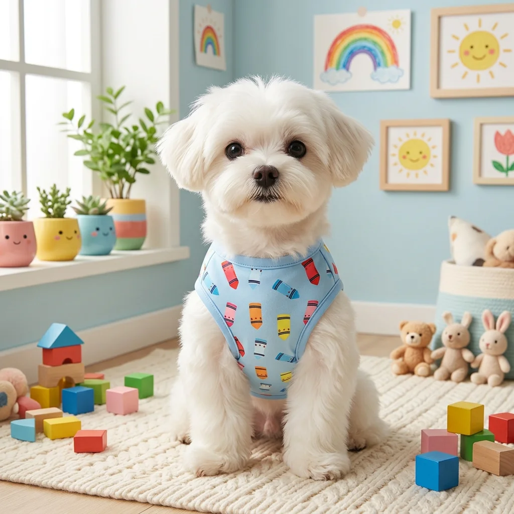 Chaleco perros y gatos pequeños medianos azul claro estampado crayones - imagen 4