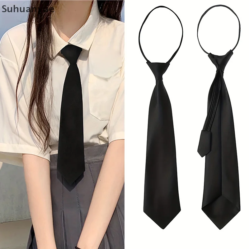 Conveniente gravata preta unissex com clipe para ternos e uniformes; Design fino