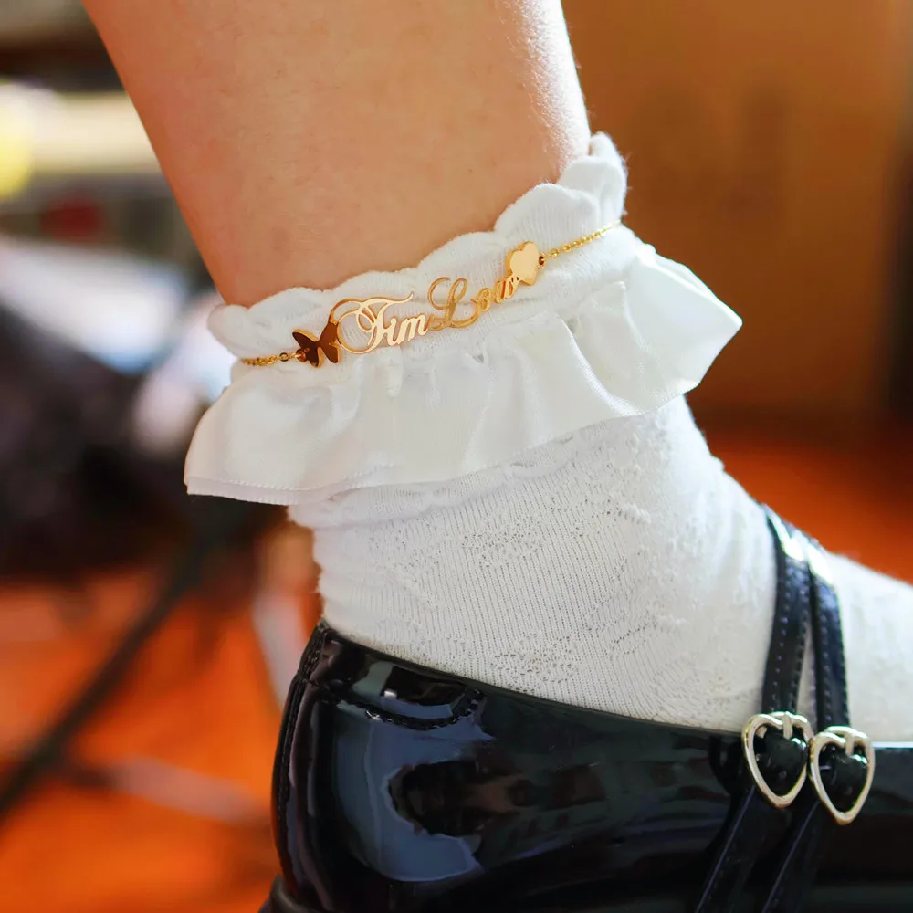 Custom Heart Butterfly Name Anklets Personalized Jewelry Customized Stainless Steel Nameplate Foot Chain For Women Girl