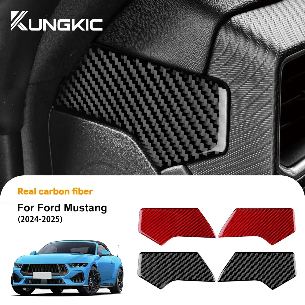 Car Instrument Panel Side Real Soft Carbon Fiber Sticker LHD RHD Interior Trim Accessories For Ford Mustang GT 2024 2025 Accs